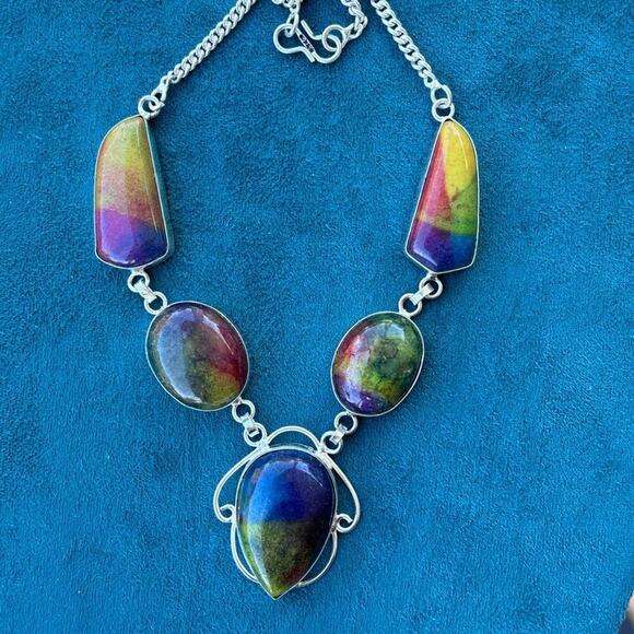 925 Rainbow Solar Quartz Agate Necklace 22" - Picture 2 of 6